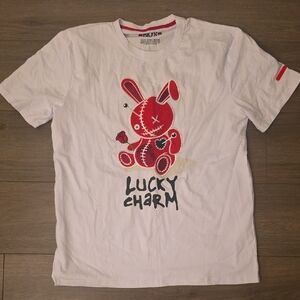 BKYS White Tee with Red Bunny 'Lucky Charm' Graphic